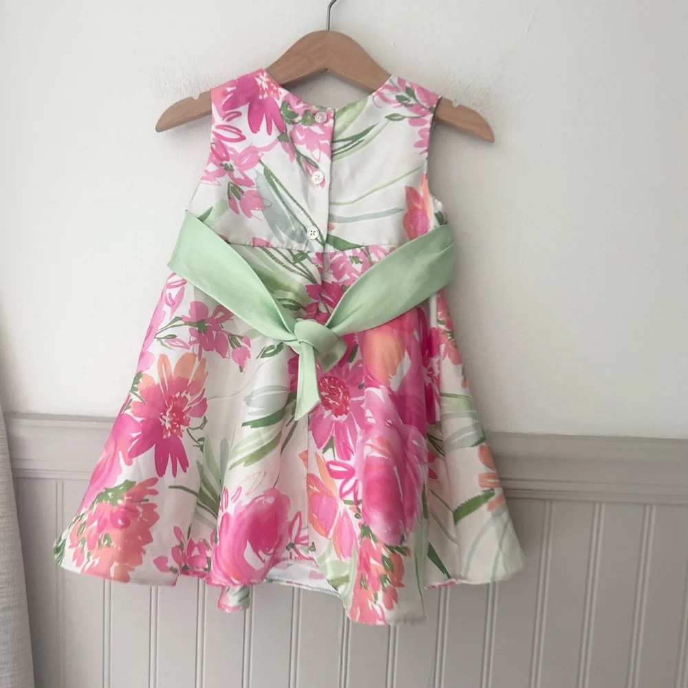 George Rose Knot Pink and Green Floral Kids Girls 24 Months Dress